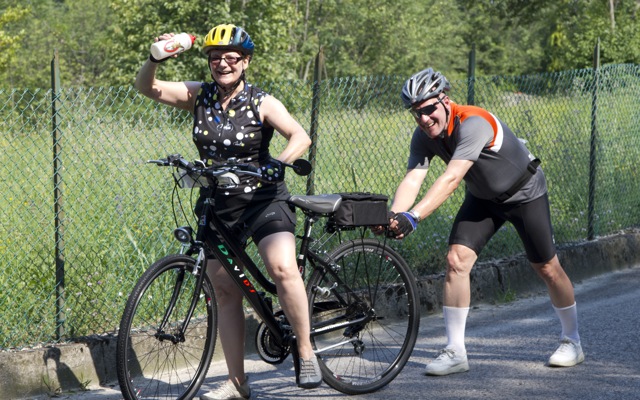 ron pushes lena custom bike tours